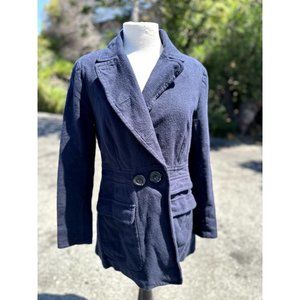 Free People Pea Coat Women Small Navy Blue Two Button Long Sleeve Collar Pockets